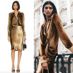 Vince Bias Long Sleeve Velvet Shirt Gold
